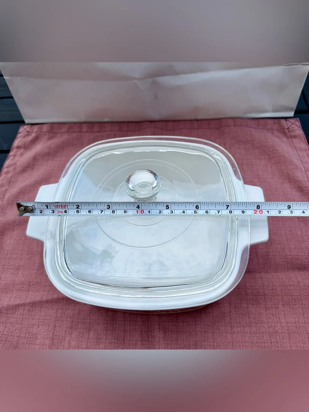 CorningWare White Casserole Dish with Red Tomato & Brown Herb Motif